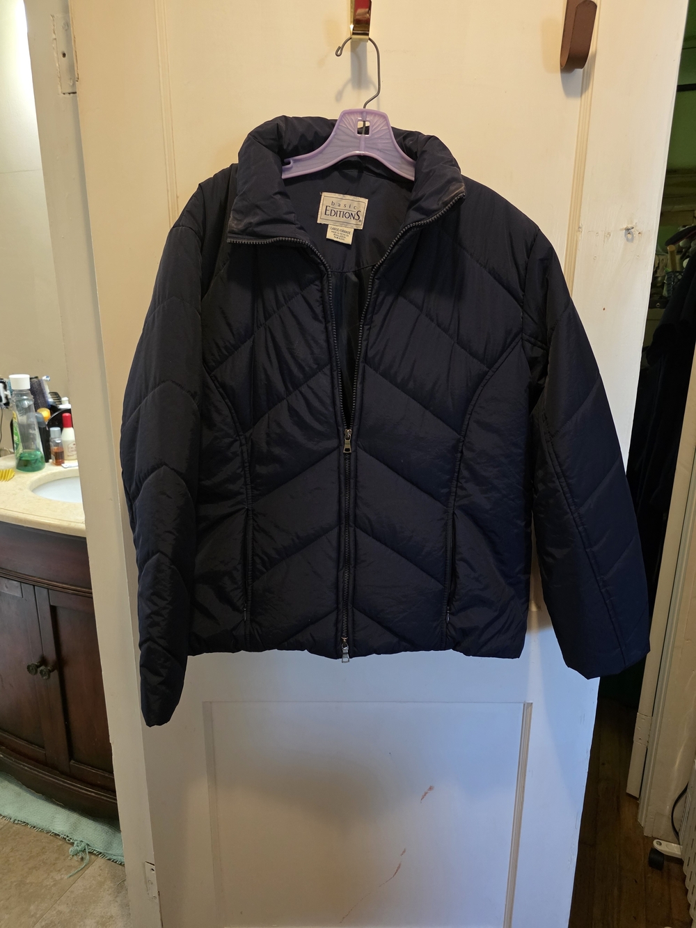 Basic Editions Navy Chevron Quilted Puffer Jacket
